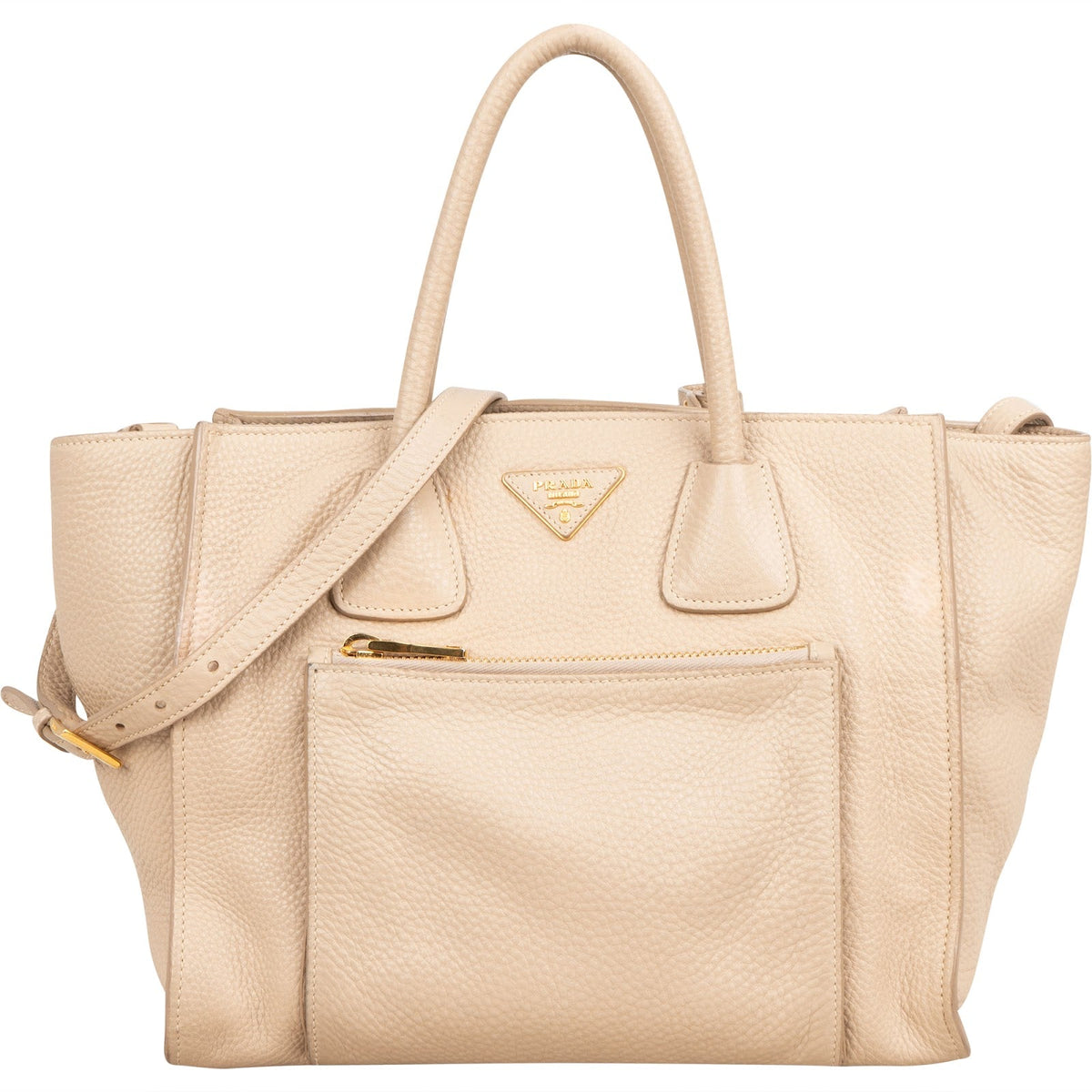 Prada Twin Pocket Shopper aus Vitello-Daino-Leder – Vorderansicht