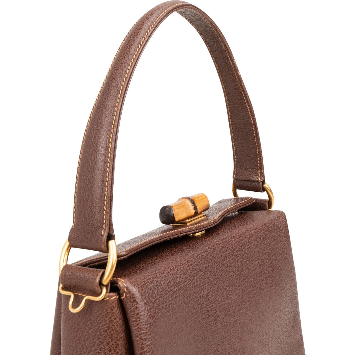 Gucci Brown Leather Bamboo Lock Top Handle Handbag