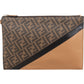Fendi FF Canvas Bicolor Flat Pouch aus Canvas und Kalbsleder – Vorderansicht