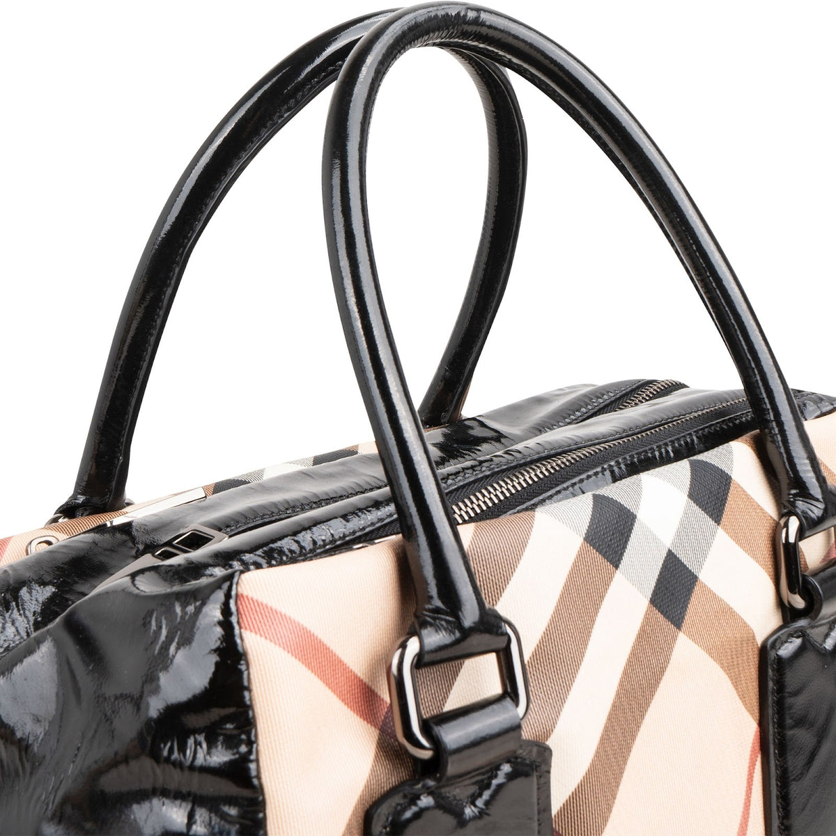 Burberry Quilted Patent Leather Heymarket Check Tote Shoulder Bag