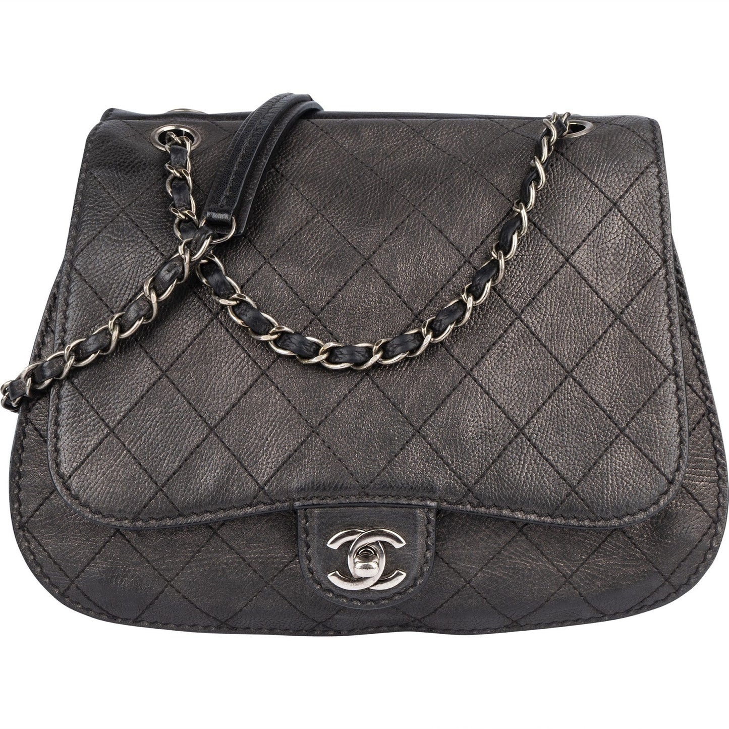 Chanel Quilted Leather Half Moon Single Flap Crossbody Bag