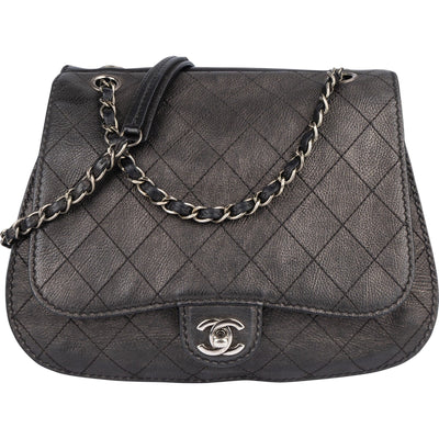 Chanel Quilted Leather Half Moon Single Flap Crossbody Bag