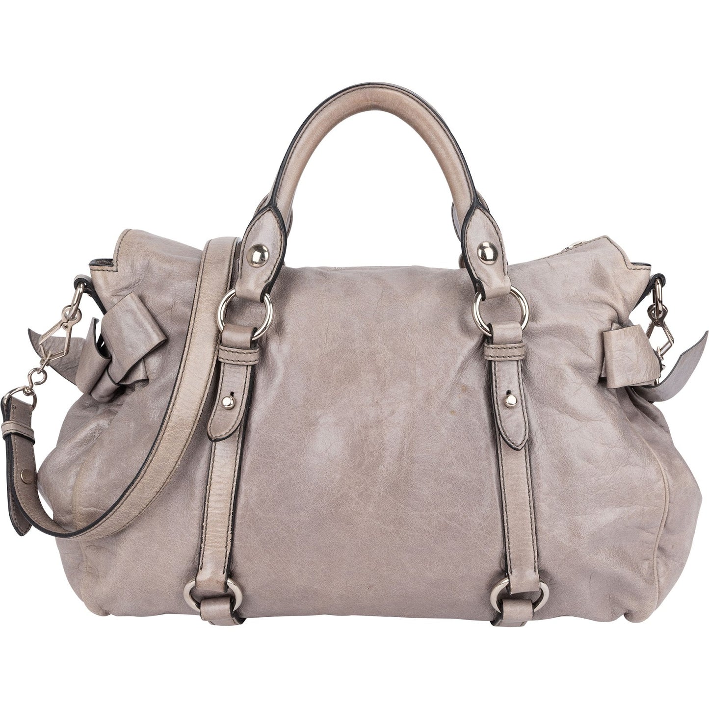 Miu Miu Grey Vitello Lux Bow Satchel Handbag