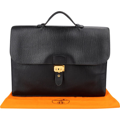 Hermès Noir Grained Fjord Leather Sac à Dépêches Business Handbag