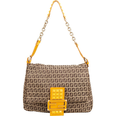 Fendi Monogram Zucca FF Canvas Studded Mamma Hobo Shoulder Bag