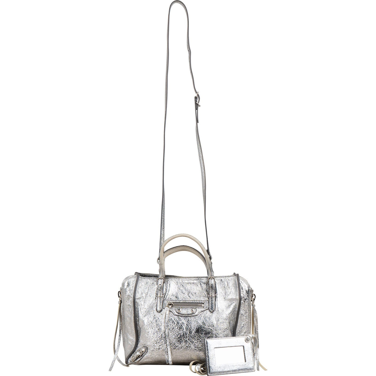 Balenciaga Metallic Crinkled Leather Small City Crossbody Handbag