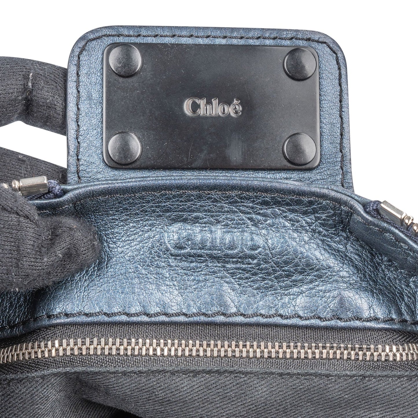 Chloé Blue Metallic Leather Paddington Satchel Handbag