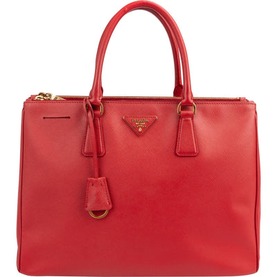 Prada Red Saffiano Leather Galleria Tote Handbag