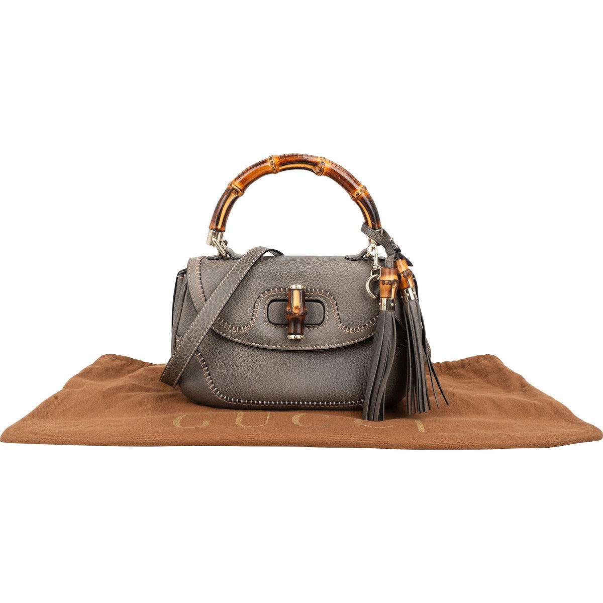 Gucci New Bamboo Top Handle Beijing 2010 aus grauem genarbtem Leder – Ansicht 2