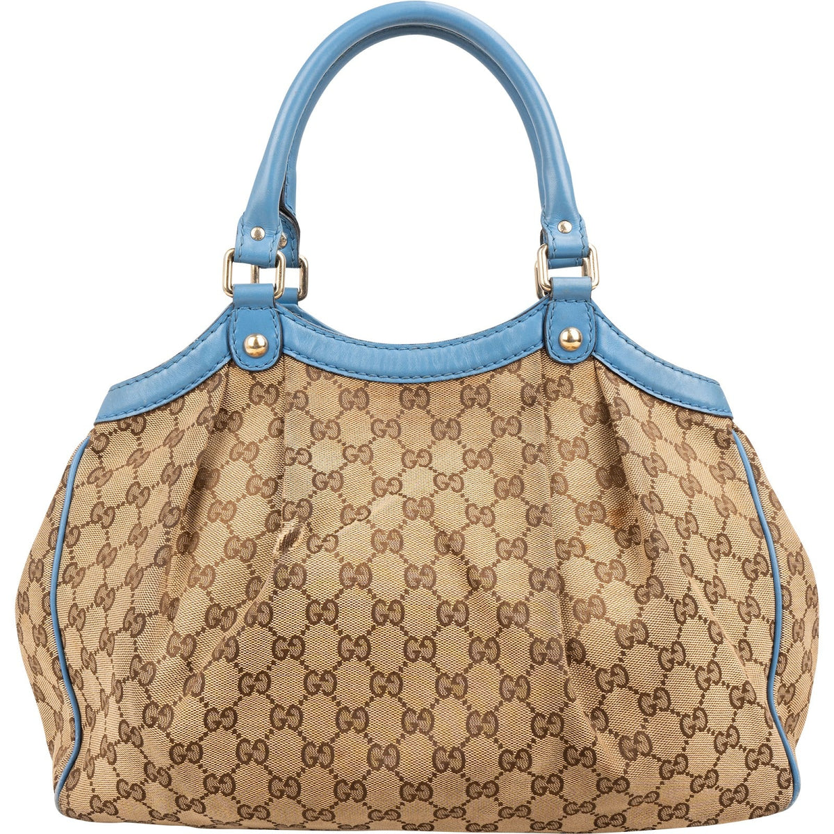 Gucci Monogram GG Canvas Blue Leather Sukey Handbag