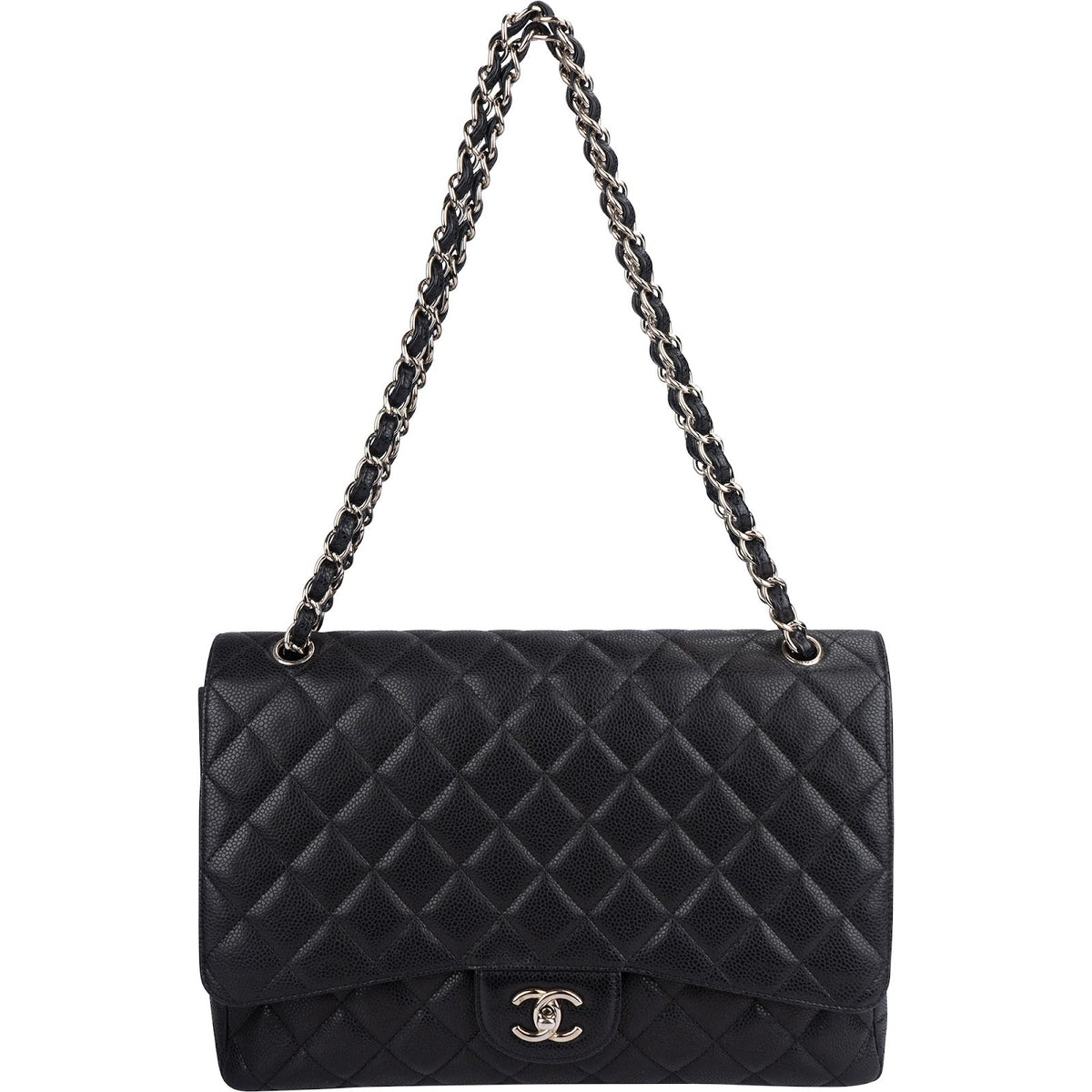 Chanel Quilted Caviar Leather Palladium Maxi Single Flap Crossbody Bag