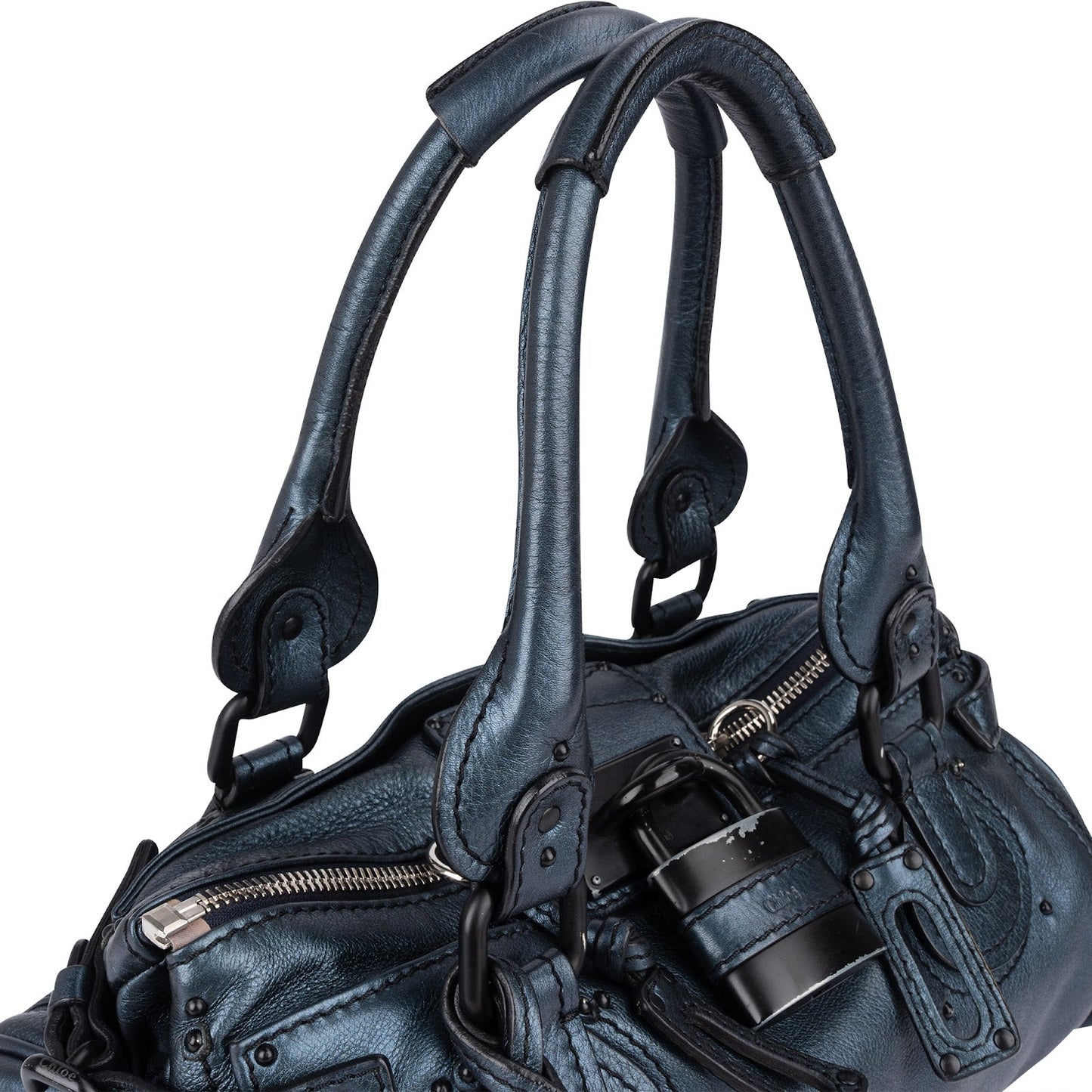Chloé Blue Metallic Leather Paddington Satchel Handbag