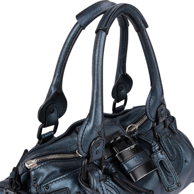 Chloé Blue Metallic Leather Paddington Satchel Handbag