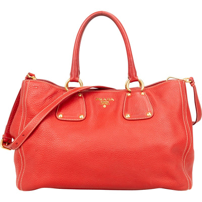 Prada Grained Red Vitello Daino Tote Handbag