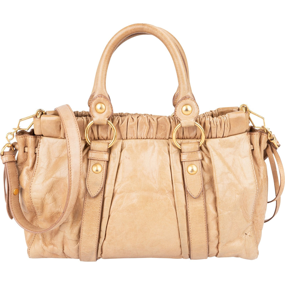 Miu Miu Gathered Drawstring Satchel aus Vitello-Lux-Leder – Ansicht 4