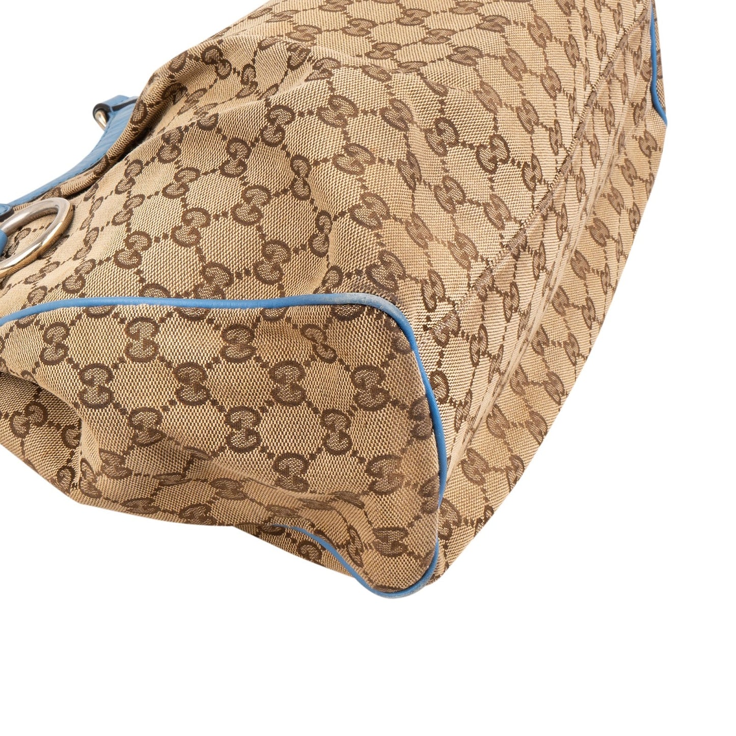 Gucci Monogram GG Canvas Blue Leather Sukey Handbag