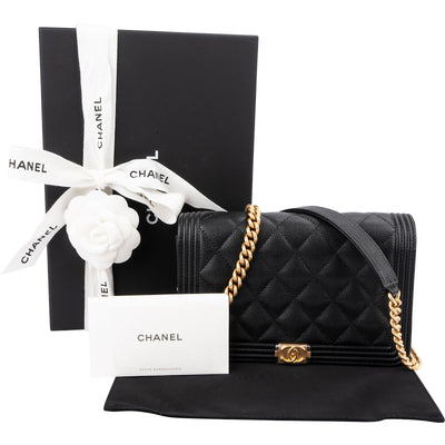Chanel Quilted Caviar Leather Boy Wallet On Chain Crossbody Bag