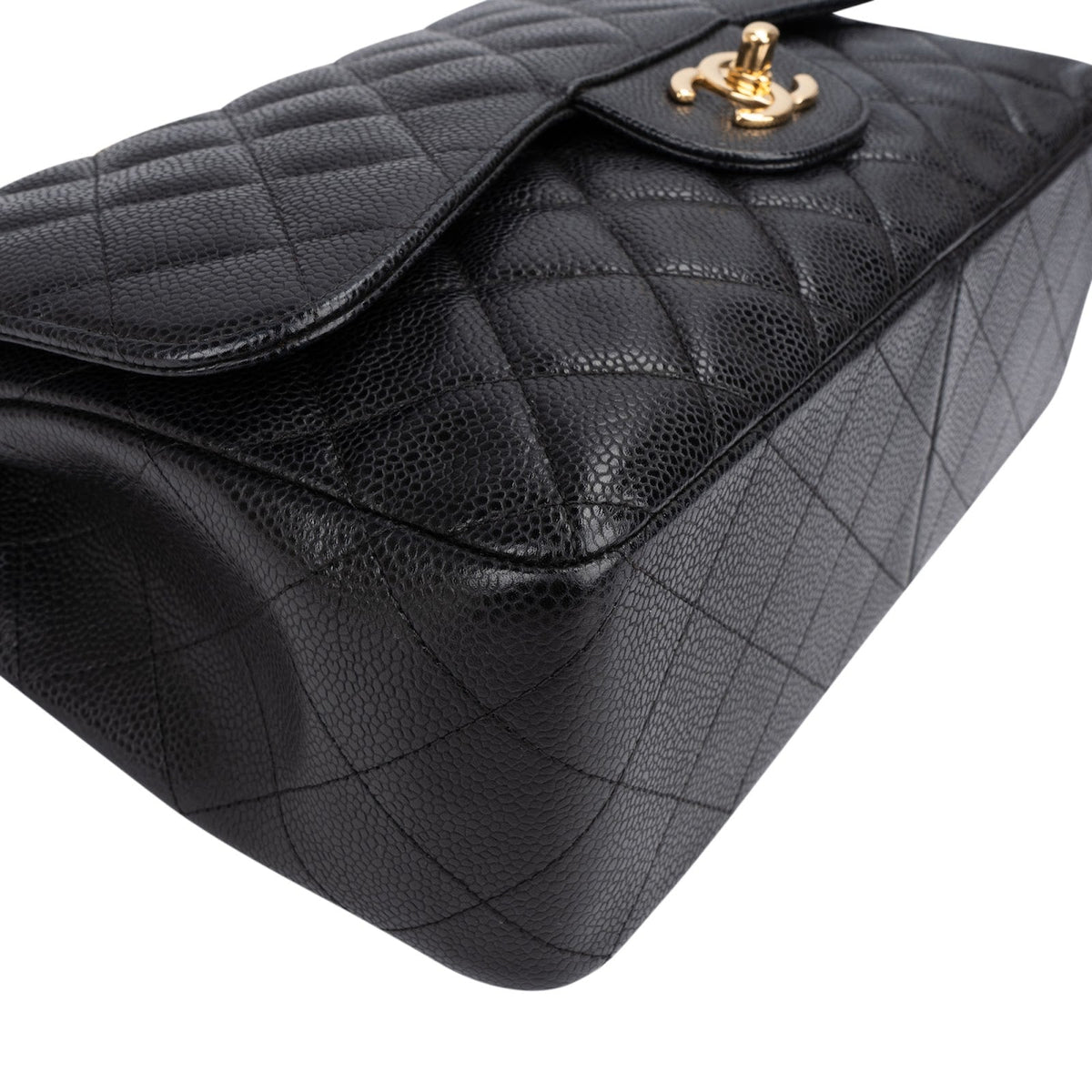 Chanel Quilted Caviar Leather Gold Jumbo Double Flap Crossbody Bag