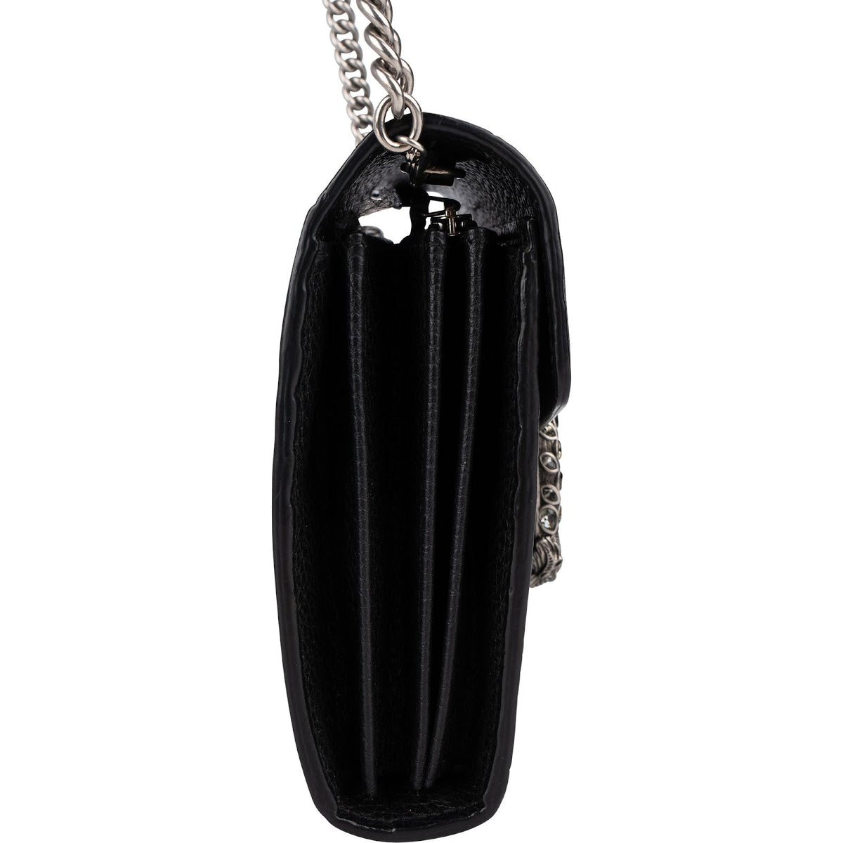 Gucci Grained Leather Crystal Dionysus Mini Chain Wallet Crossbody Bag