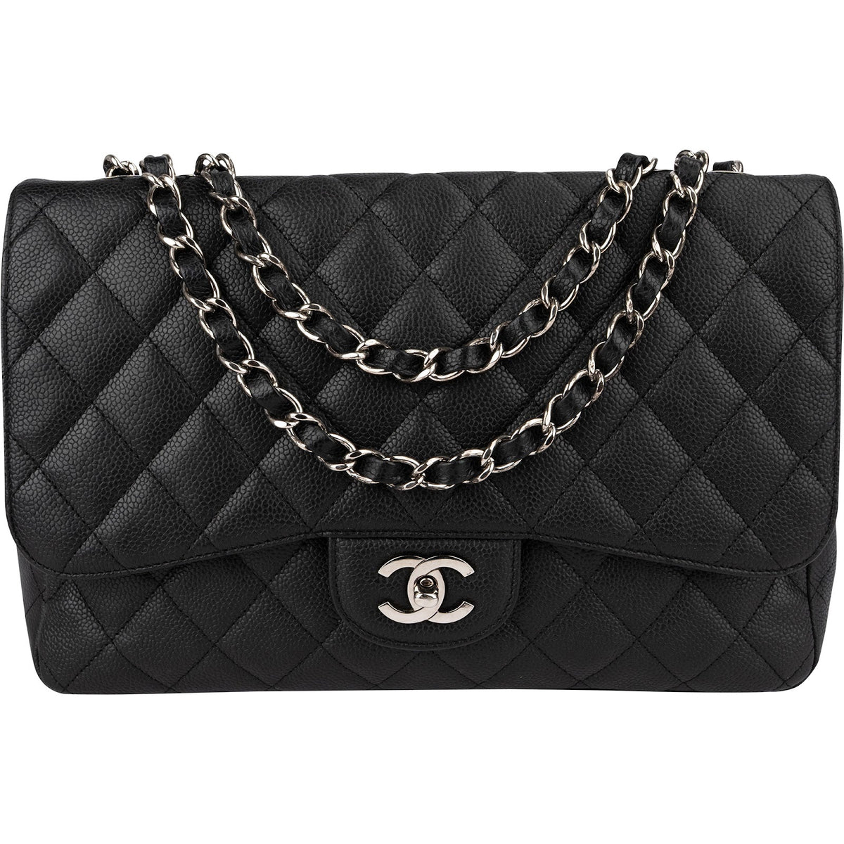 Chanel Quilted Caviar Leather Palladium Jumbo Single Flap Crossbody Bag