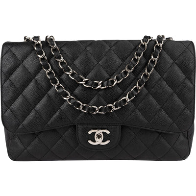 Chanel Quilted Caviar Leather Palladium Jumbo Single Flap Crossbody Bag