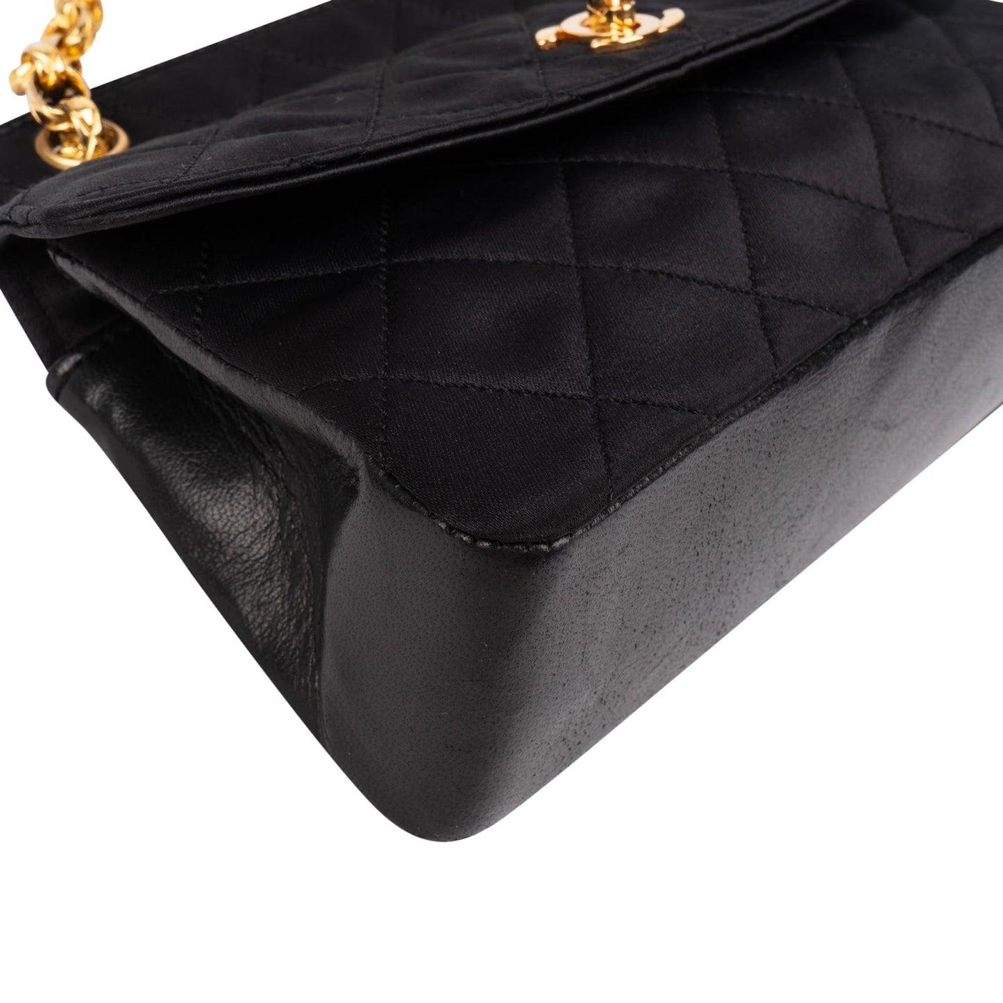Chanel Navy Quilted Satin Top Bar 24K Gold Single Flap Small Crossbody Bag