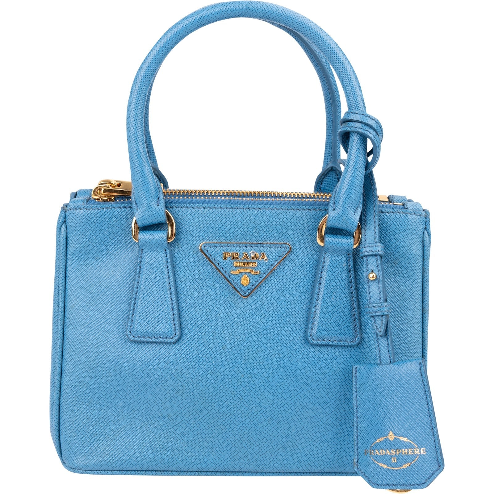 Prada Blue Saffiano Leather Pradasphere Galleria Micro Handbag
