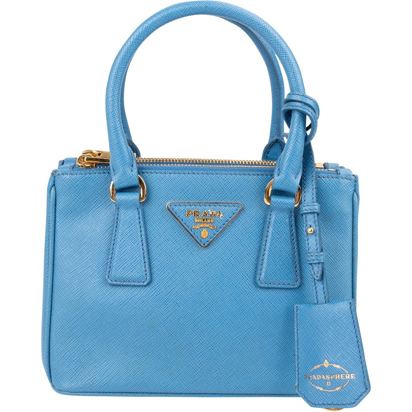 Prada Blue Saffiano Leather Pradasphere Galleria Micro Handbag
