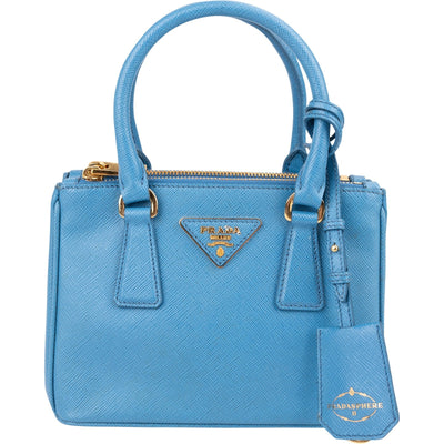 Prada Blue Saffiano Leather Pradasphere Galleria Micro Handbag