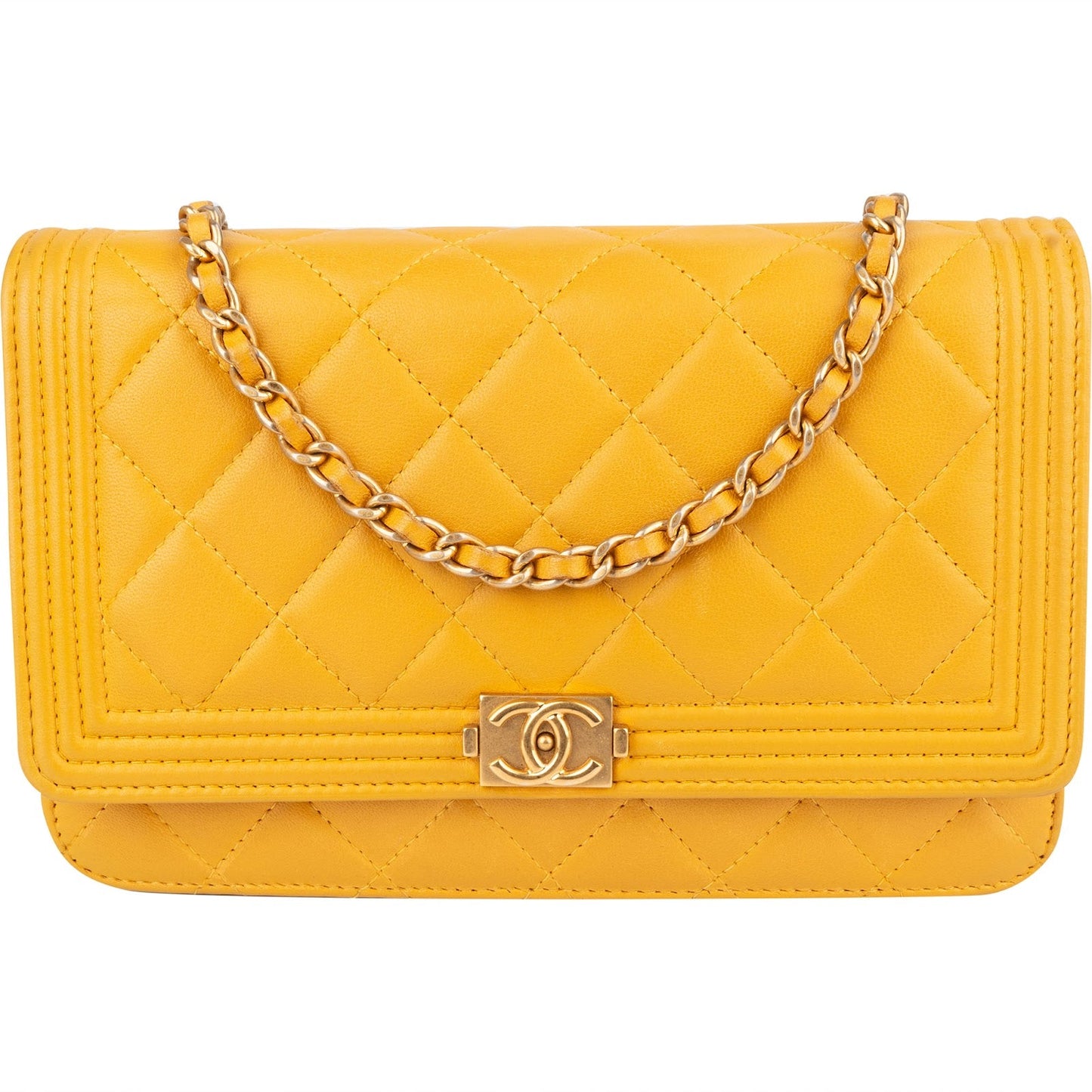 Chanel Quilted Lambskin Small Boy Wallet On Chain Crossbody Bag