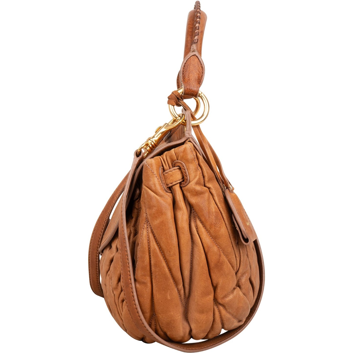 Miu Miu Brown Matelasse Leather Coffer City Handbag