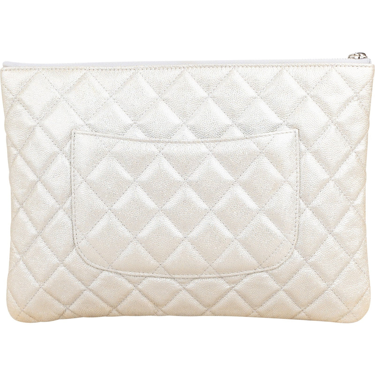 Chanel Quilted Metallic Glittered Caviar Leather CC Clutch