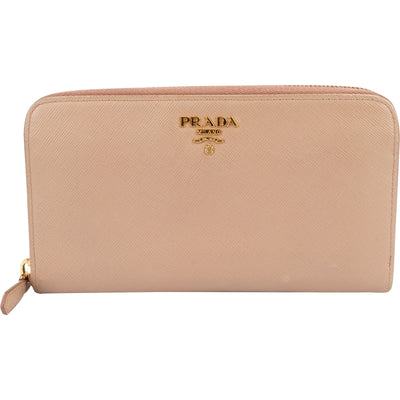 Prada Saffiano Leather Zip Around Wallet