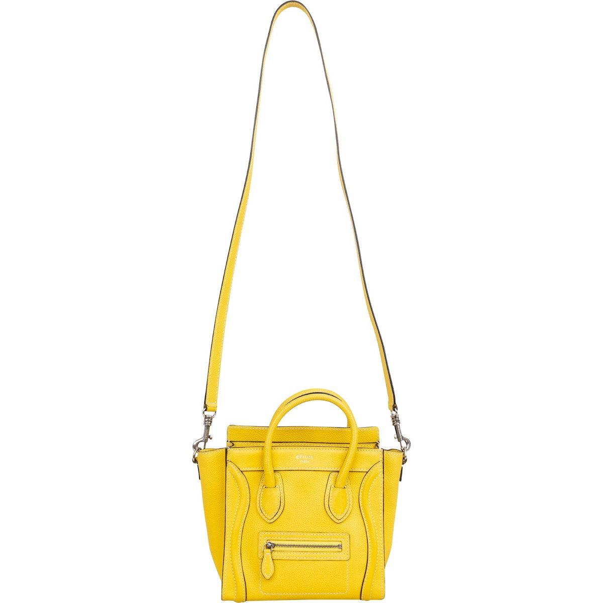 Céline Yellow Grained Leather Luggage Nano Crossbody Handbag