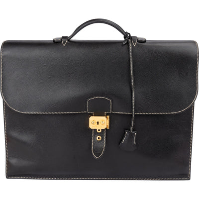 Hermès Noir Courchevel Sac à Dépêches Business Handtasche