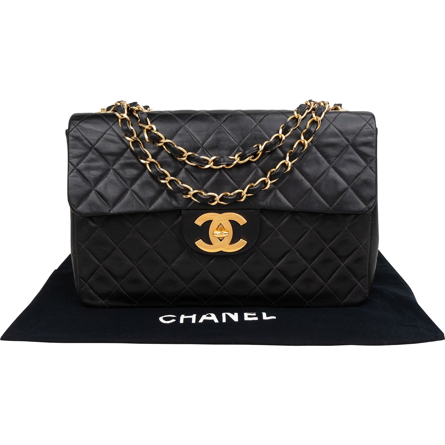 Chanel Quilted Lambskin 24K Gold Jumbo Single Flap Crossbody Bag