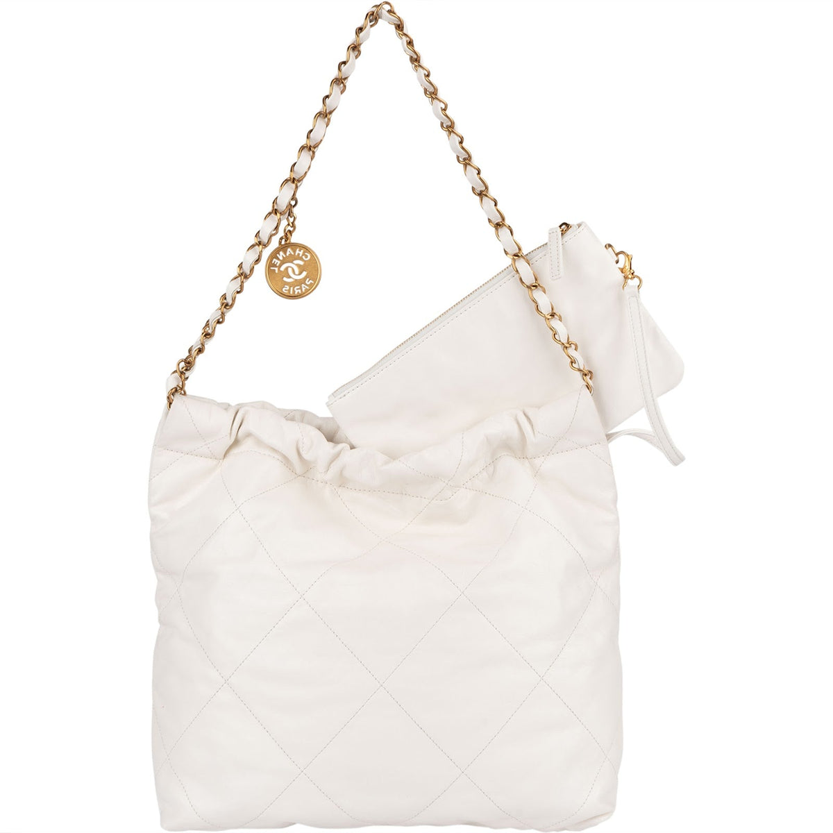 Chanel 22 White Quilted Lambskin Hobo Shoulder Bag
