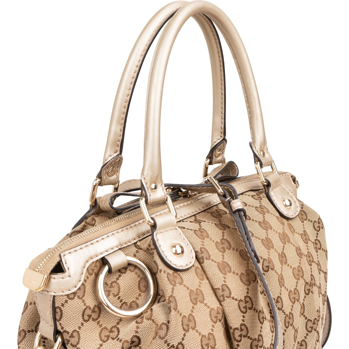 Gucci Monogram GG Canvas Metallic Leather Sukey Handbag