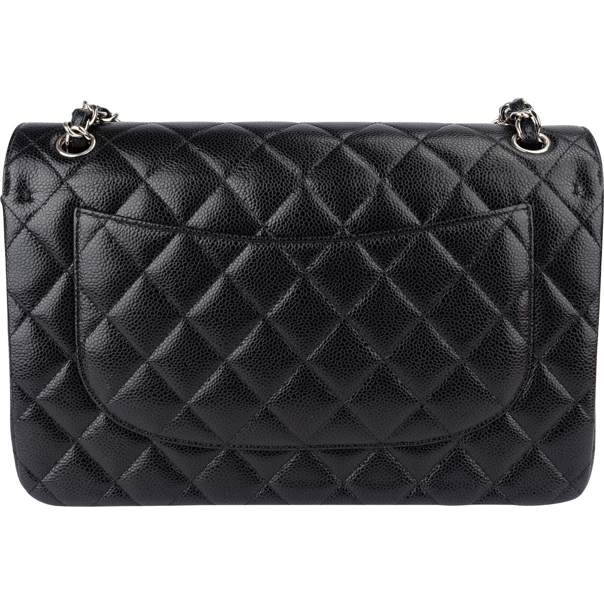 Chanel Quilted Caviar Leather Palladium Jumbo Double Flap Crossbody Bag