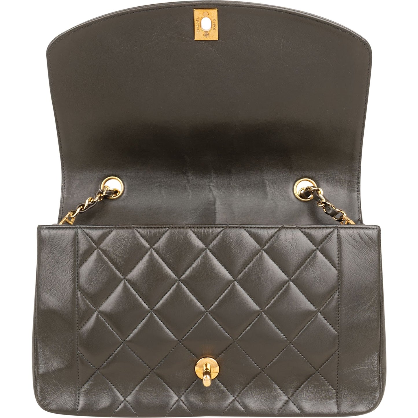 Chanel Quilted Lambskin 24K Gold Diana Single Flap Crossbody Bag