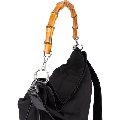Gucci Nylon Bamboo Hobo Shoulder Bag