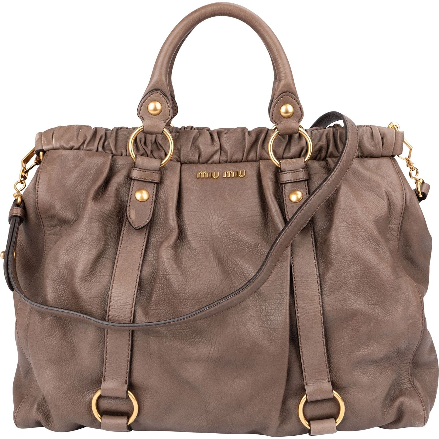 Miu Miu Vitello Lux Leather Gathered Tote Shoulder Bag