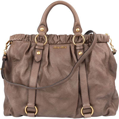 Miu Miu Vitello Lux Leather Gathered Tote Shoulder Bag