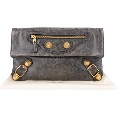 Balenciaga Grey Blue Leather GHW Envelope City Clutch