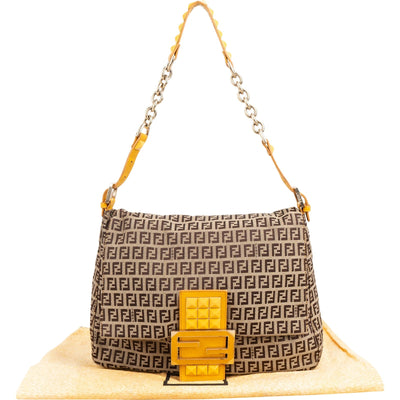 Fendi Monogram Zucca FF Canvas Studded Mamma Hobo Shoulder Bag