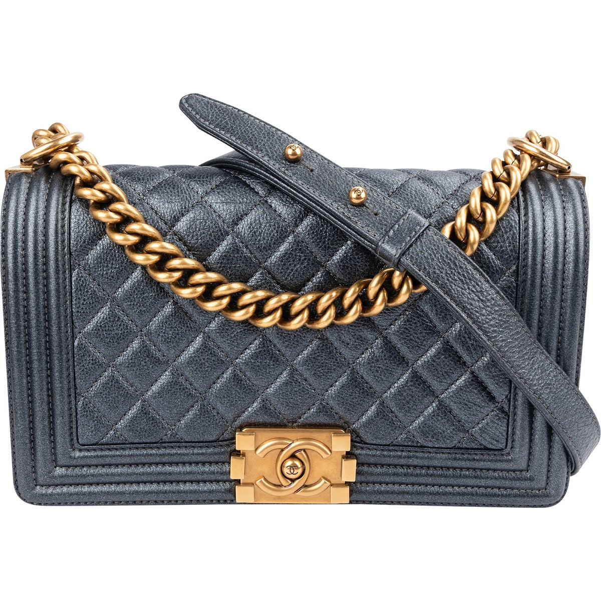 Chanel Quilted Grained Calfskin Medium Boy Single Flap Crossbody Bag