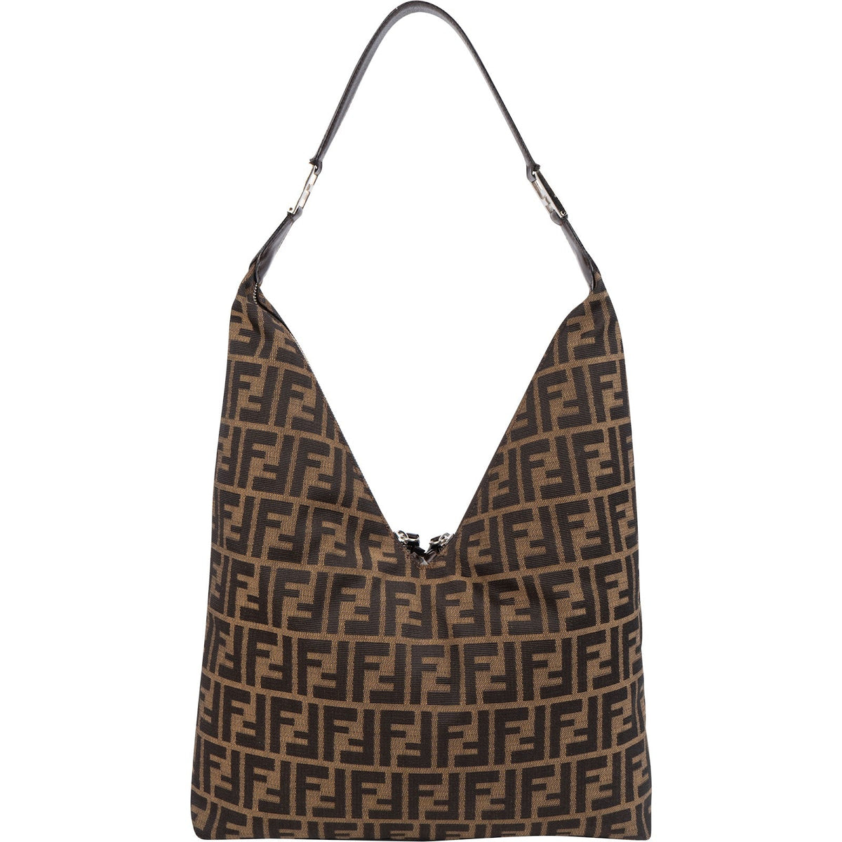 Fendi Monogram FF Zucca Canvas Diagonal Triangle Zip Large Shoulder Bag