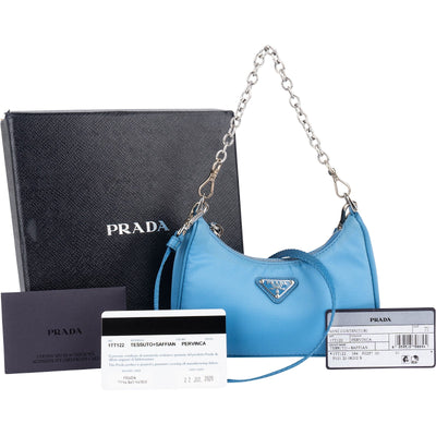 Prada Blue Nylon Triangle Re-Edition Crossbody Bag