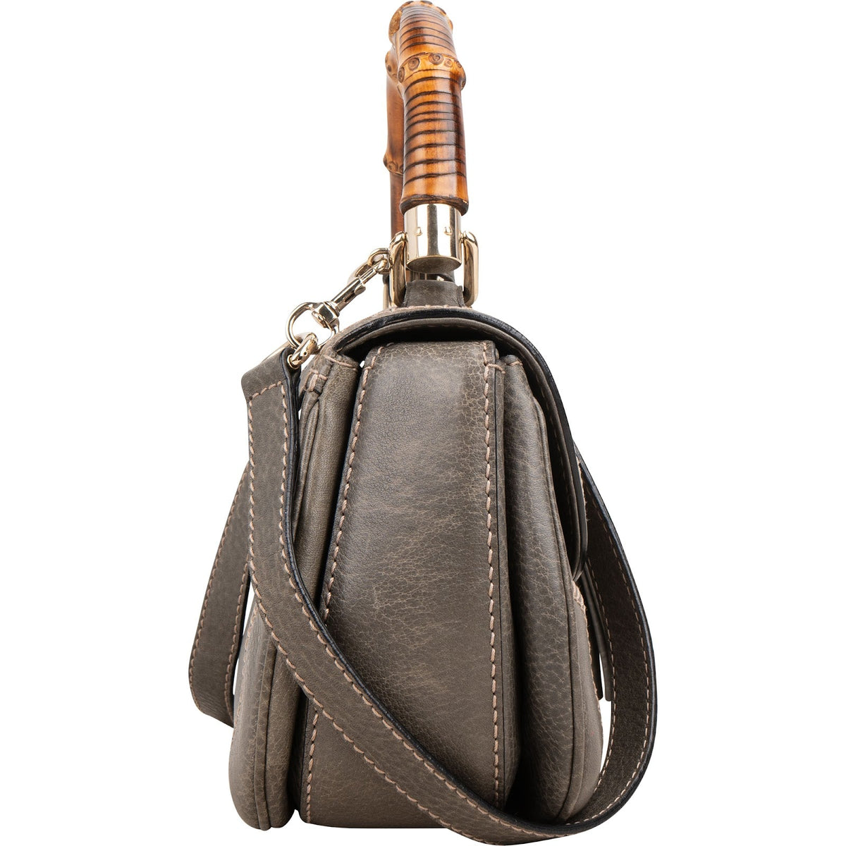 Gucci New Bamboo Top Handle Beijing 2010 aus grauem genarbtem Leder – Ansicht 4