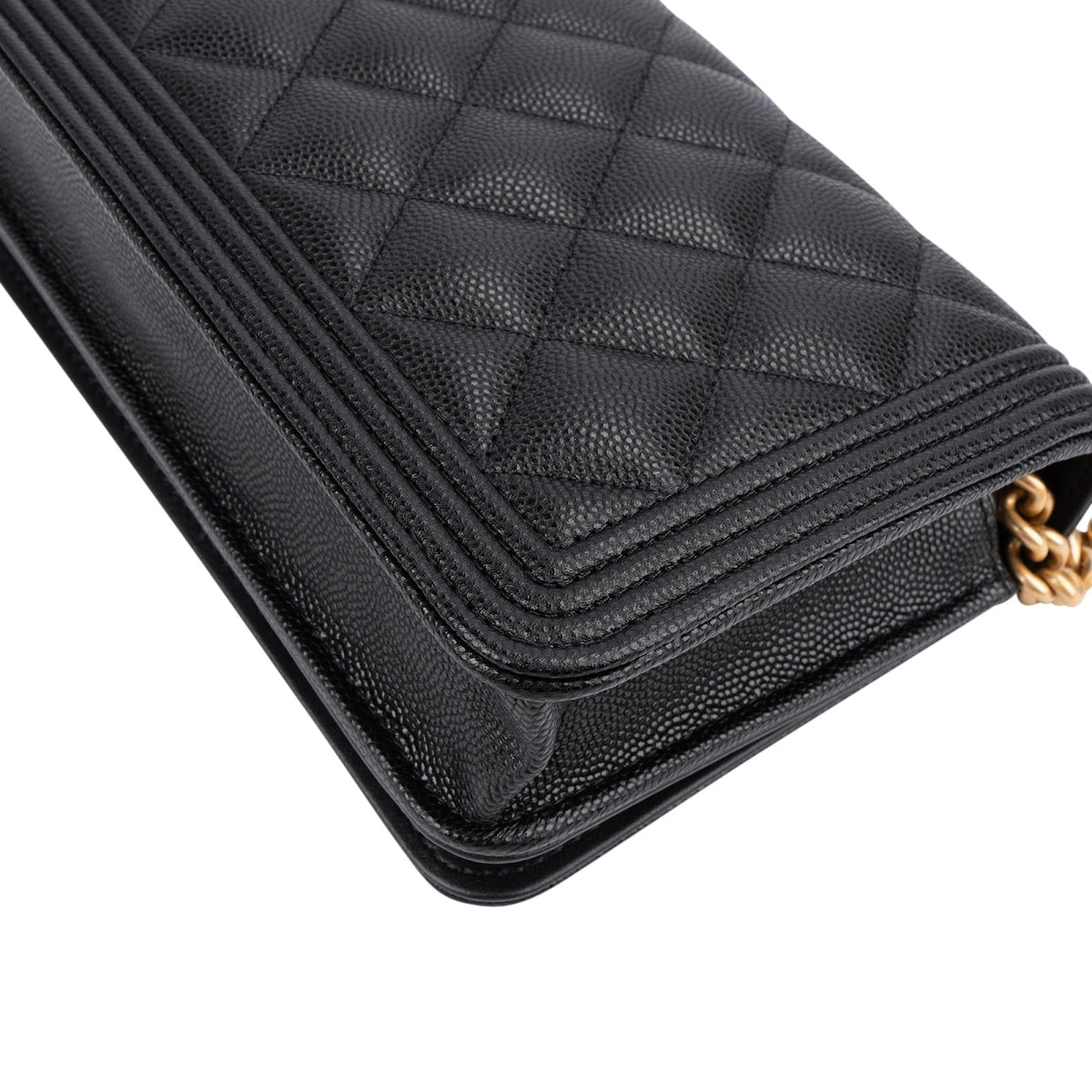 Chanel Quilted Caviar Leather Boy Wallet On Chain Crossbody Bag